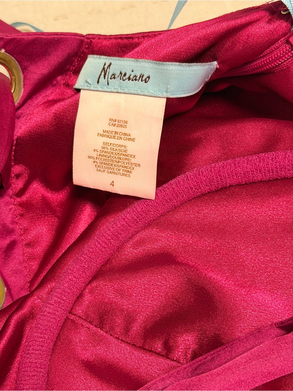 Marciano Satin Bustier Halter Midi Dress in Fuchsia - Picture 3 of 4